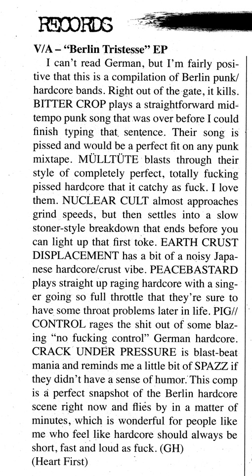 Berlin Tristesse Review from MRR No. 373 (June 2014)